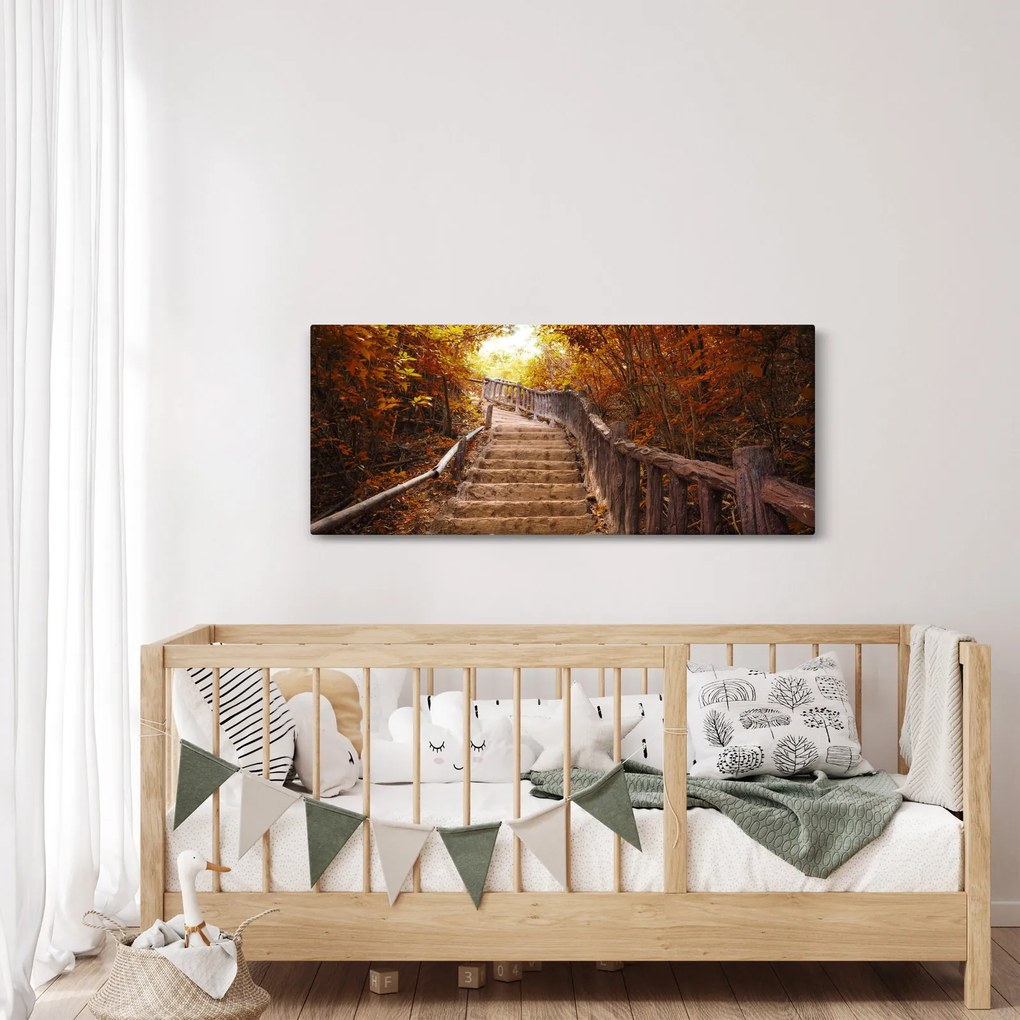 Obraz - Schody v prírode na jeseň (120x50 cm)