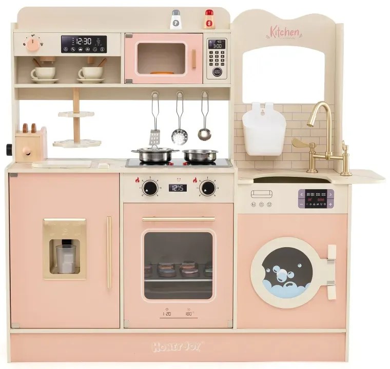 Detská kuchynka na hranie s varičom a svetlom a zvukom Drevená kuchynka pre deti od 3 rokov Ružová