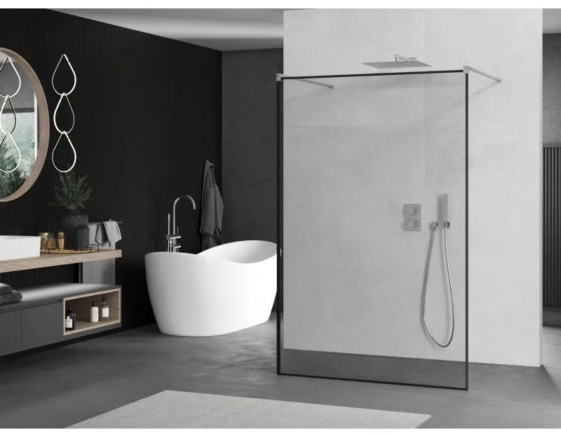 Mexen Kioto, sprchová zástena Walk-In 110 x 200 cm, 8mm sklo čierny vzor, brúsená oceľ profil,  800-110-002-97-70