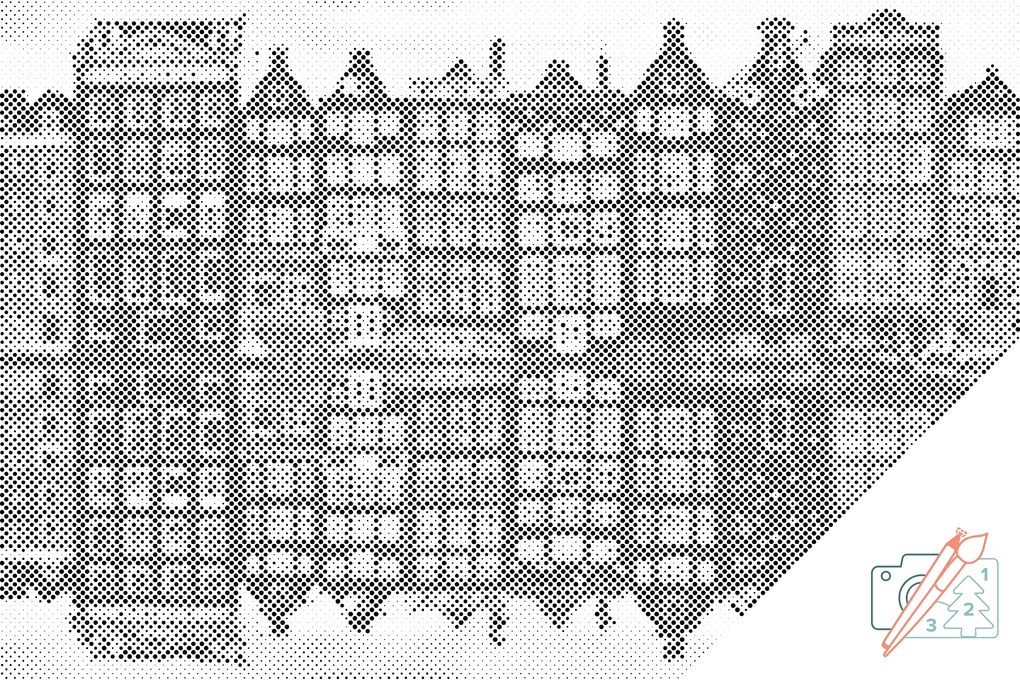 Gario Bodkovanie Amsterdam v Amsterdame Rozmery: 60 x 40 cm, Rámovanie: Iba zrolované plátno, Farba bodiek: Čierna