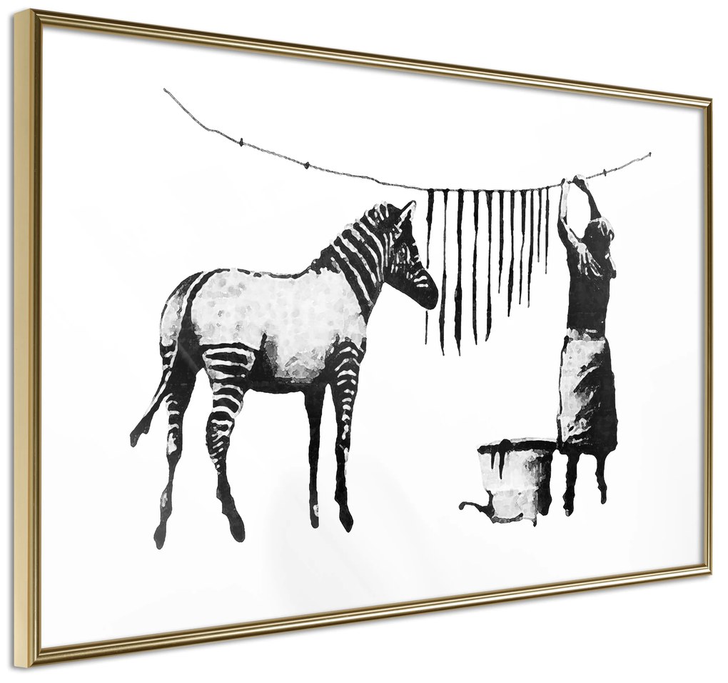 Artgeist Plagát - Banksy: Washing Zebra [Poster] Veľkosť: 60x40, Verzia: Zlatý rám s passe-partout