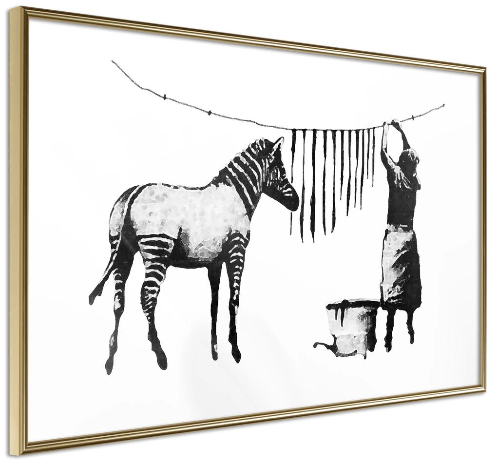 Artgeist Plagát - Banksy: Washing Zebra [Poster] Veľkosť: 90x60, Verzia: Zlatý rám