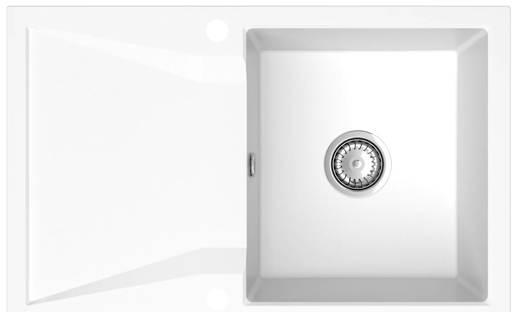 Sink Quality Obsidian, kuchynský granitový drez 790x500x210 mm + chrómový sifón, biela, SKQ-OBS.W.1KDO.X