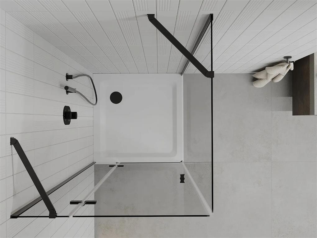 Mexen Roma, sprchovací kút s 1-krídlovými dverami 100 (dvere) x 100 (stena) cm, 6mm číre sklo, čierny profil, slim sprchová vanička 5cm biela s čiernym sifónom, 854-100-100-70-00-4010B
