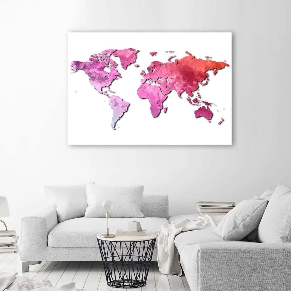 Obraz na plátně Růžová mapa světa - 100x70 cm