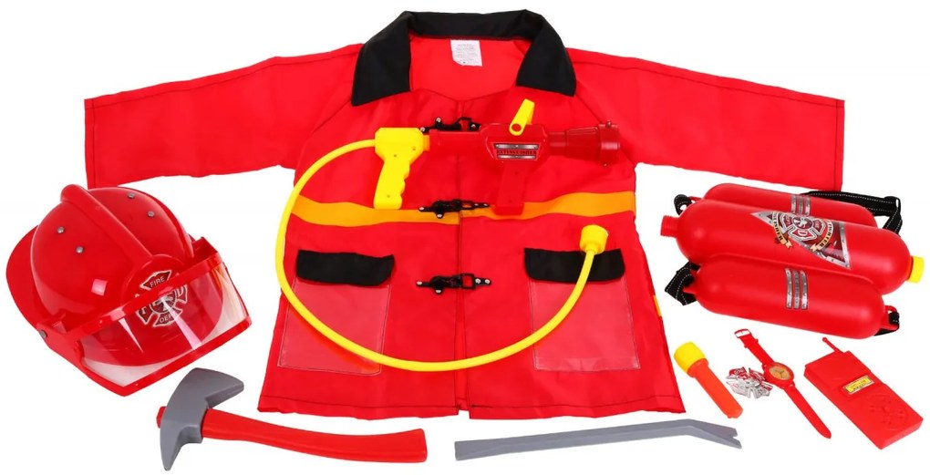 RAMIZ Detský kostým hasiča s príslušenstvom čerený