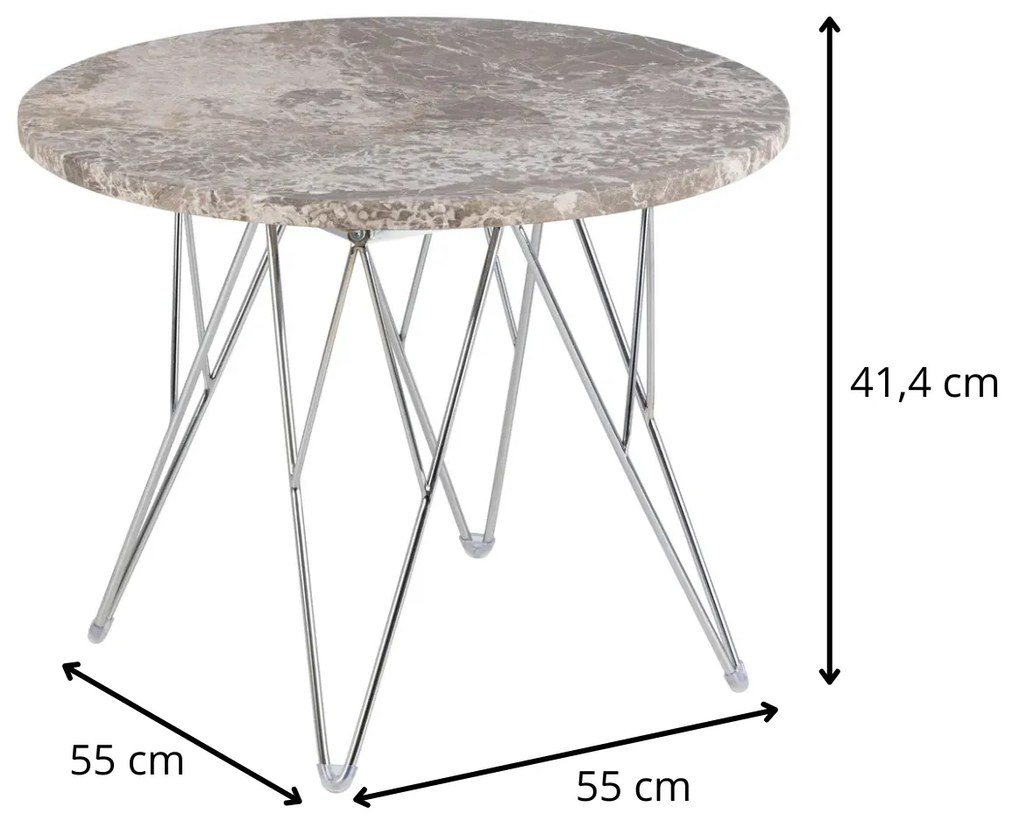 Odkladací stolík Prunus 55 cm šedo-hnedý mramor/chróm