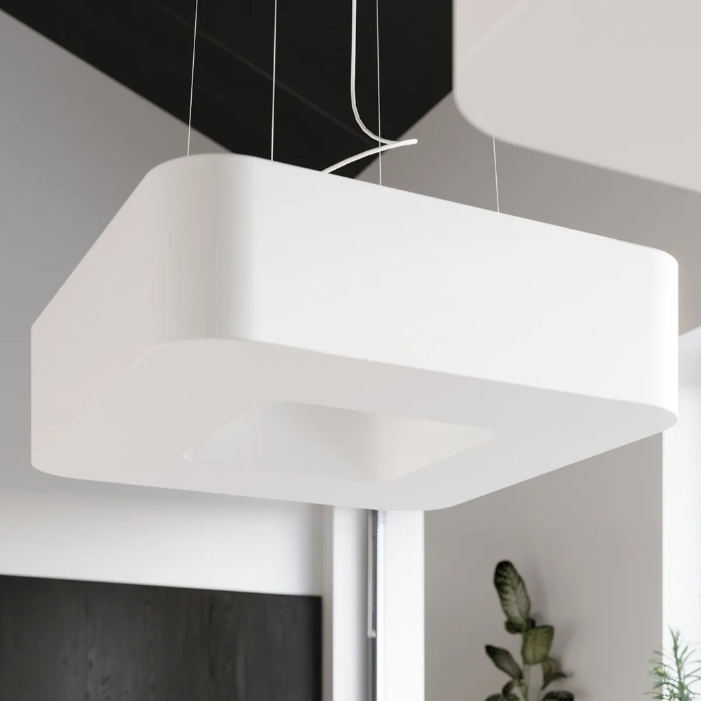 Závesné svietidlo Urano, 1x biele textilné tienidlo, (biely plast), (60 cm)
