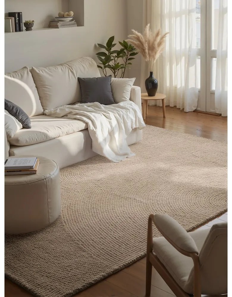 Béžový ručne tkaný vlnený koberec 120x180 cm Calmio – Hanse Home