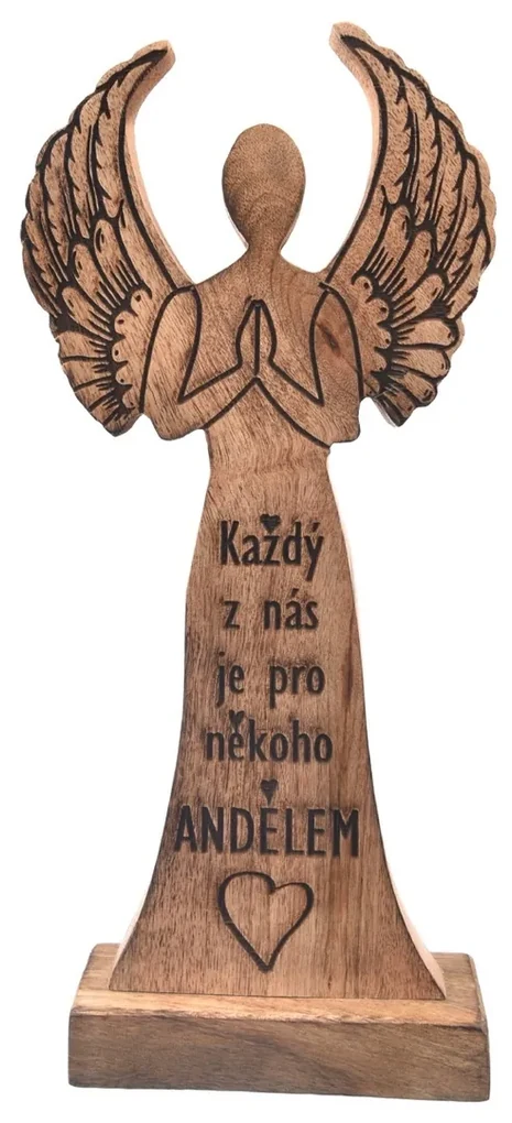 InDecor Anjel z mangového dreva Každý z nás, 15 x 5 x 32 cm