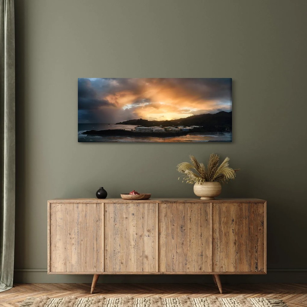 Obraz - pláž so zatiahnutou oblohou (120x50 cm)