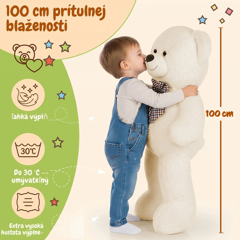 Veľký plyšový medveď BENY, 100cm, krémová Monzana