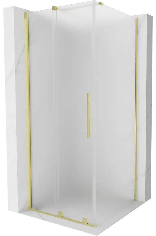 Mexen Velar, sprchový kút s posuvnými dverami 90 x 90 cm, 8mm sklo námraza, zlatá matná, 871-090-090-31-55