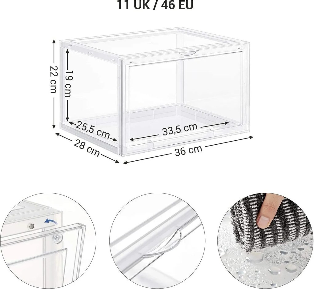 Box na topánky, 6 stohovateľných organizérov na topánky, transparentný