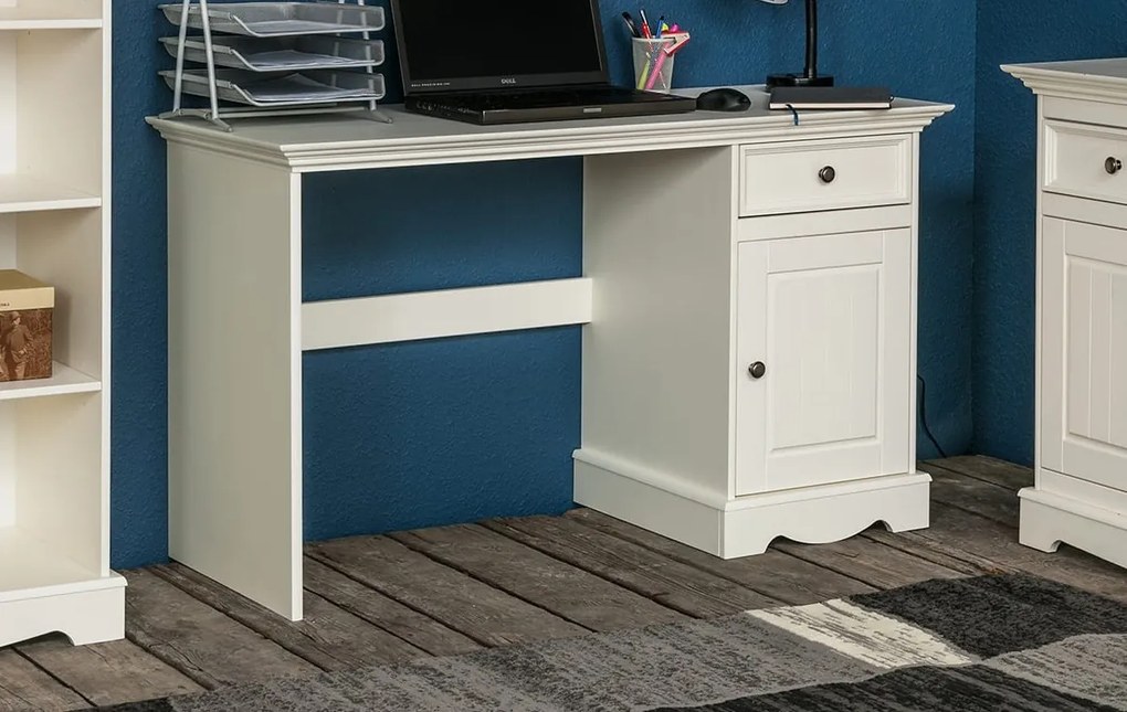Masívny písací stôl Belluno Elegante 2 - biela