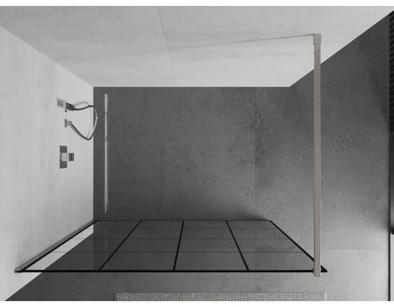 Mexen Kioto, sprchová zástena Walk-In 150 x 200 cm, 8mm číre sklo čierny vzor, brúsená oceľ profil, 800-150-101-97-77