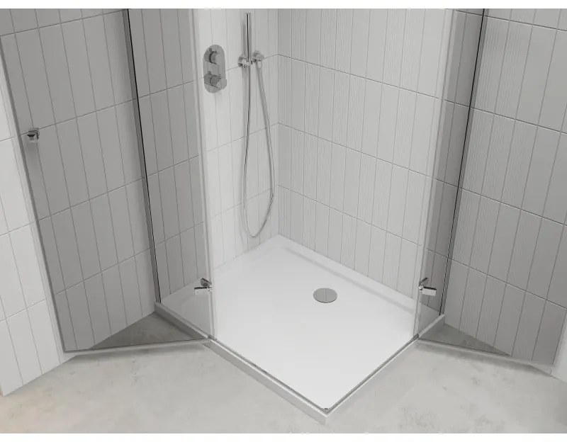 Mexen Roma Duo, sprchovací kút 90 (dvere) x 80 (dvere) cm, 6mm číre sklo, chrómový profil + slim sprchová vanička 5cm biela + chrómový sifón, 854-090-080-01-02-4010