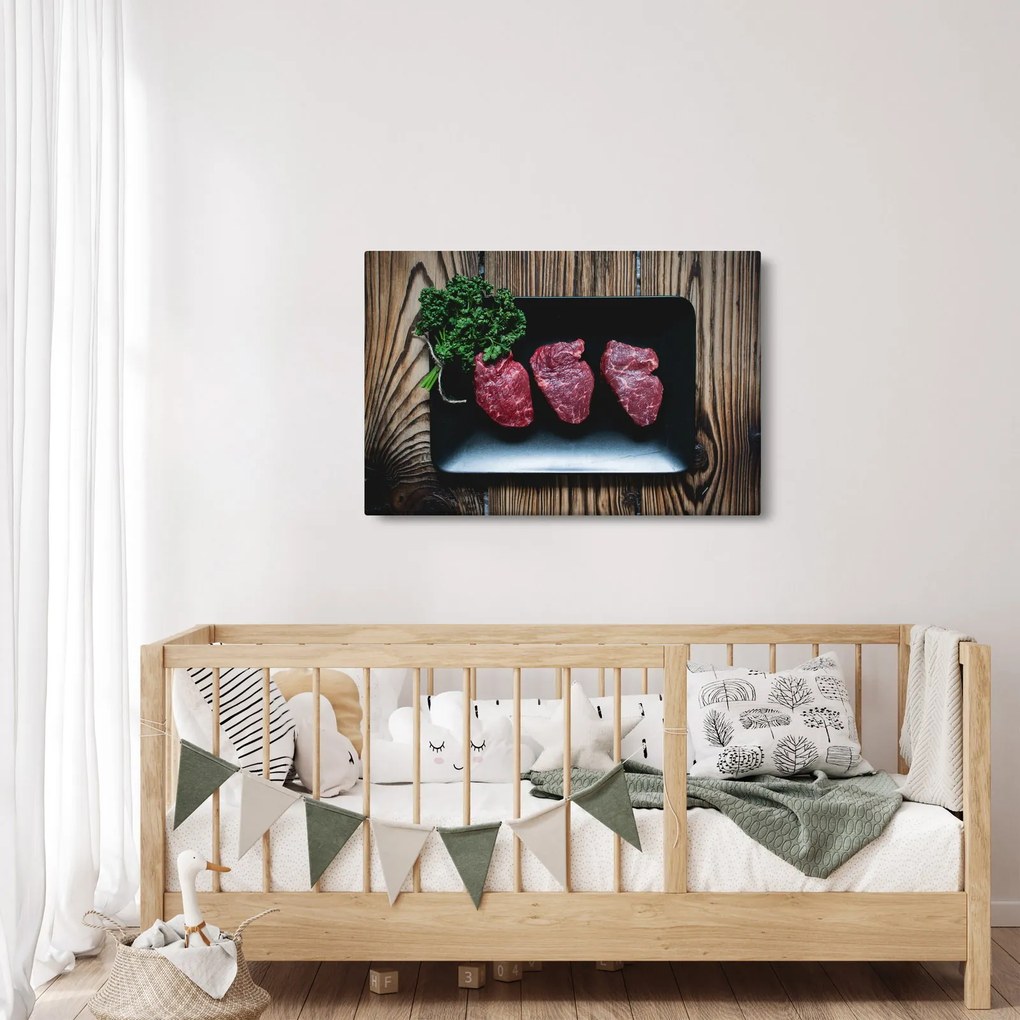 Obraz mäsa na tanieri (90x60 cm)
