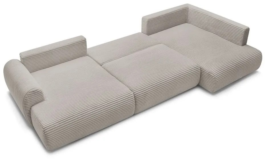 Svetlosivá/béžová menčestrová rozkladacia/s úložným priestorom rohová pohovka (pravý roh/do tvaru "U") Lucien – Bobochic Paris