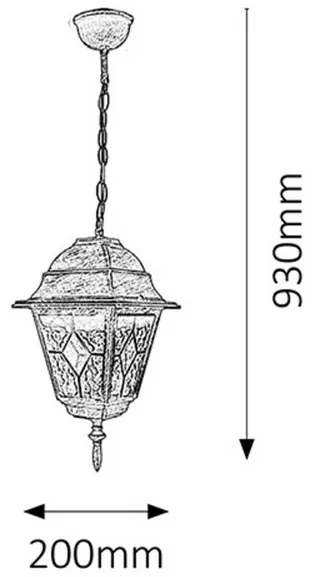 Rabalux Vonkajšia závesná lampa Monaco max. 60W | E27 | IP43 - antická zlatá