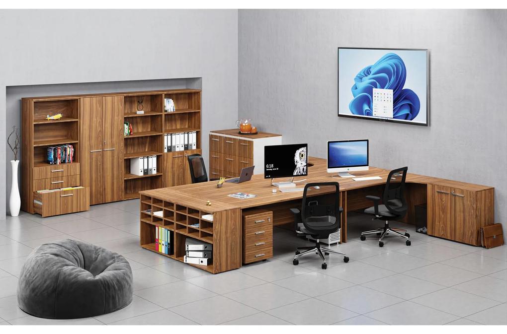 Ergonomický kancelársky pracovný stôl PRIMO WOOD, 1600 x 1200 mm, pravý, orech