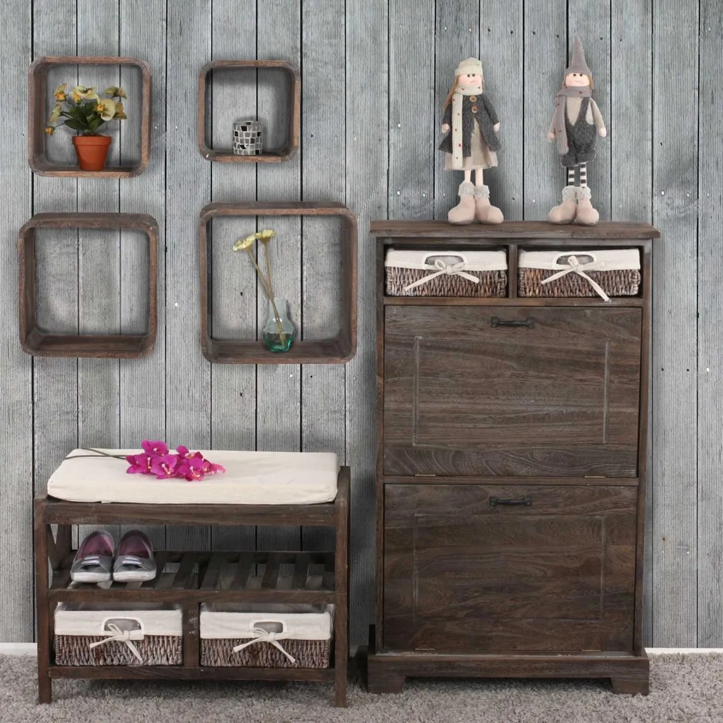 Vešiaková stena so zrkadlom vintage 33359 - 180x65x7cm, antik biela