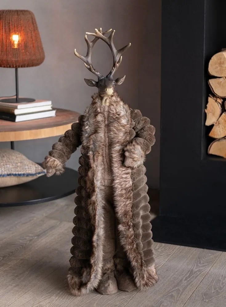 Hnedá dekorácia stojaci jeleň v kožúšku Deer - 32*21*92 cm