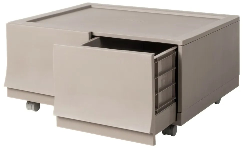 Modulárny úložný box Wave twin Wood s kolieskami 54,6 x 43,4 x 22 cm, široký - 2 zásuvky - kolieska