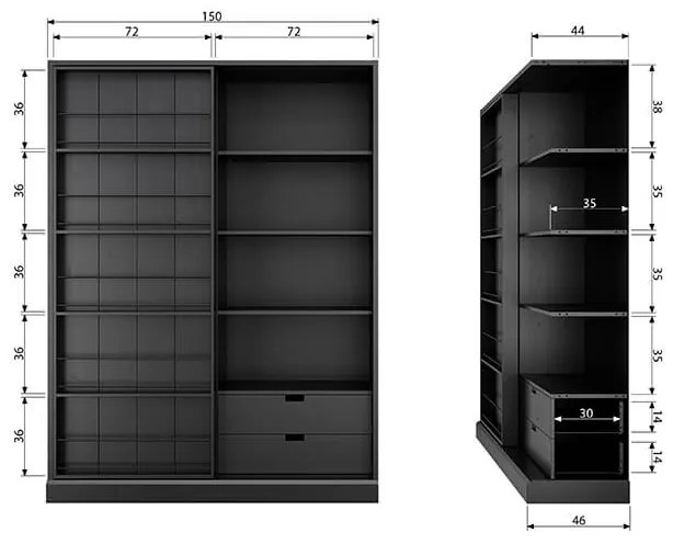 Skriňa cabinet matná čierna 200 x 150 MUZZA