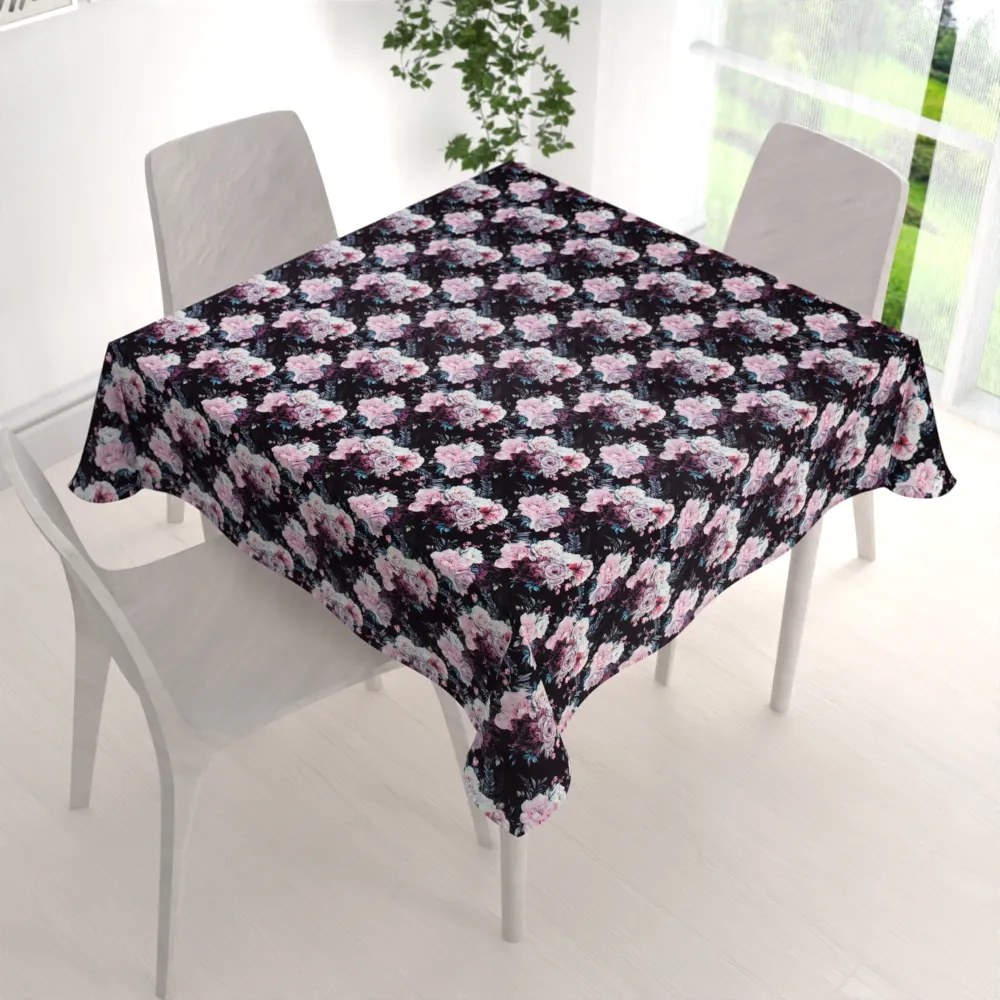 Biante Zamatový štvorcový obrus Tamara TMR-011 Kvetiny na čiernom 140x140 cm