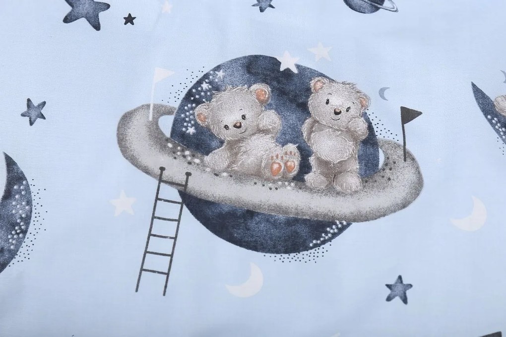 Detské bavlnené obliečky do postieľky 135x100 cm BABYMAM PREMIUM - Medvedíci vo vesmíre - modré
