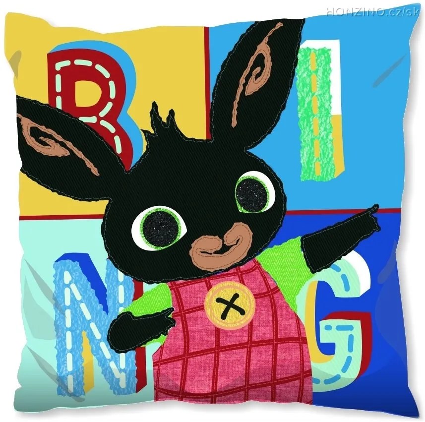 Detský obojstranný vankúš Zajačik Bing &amp; Flop / Zajačik Bing v póze Usaina Bolta - 40 x 40 cm