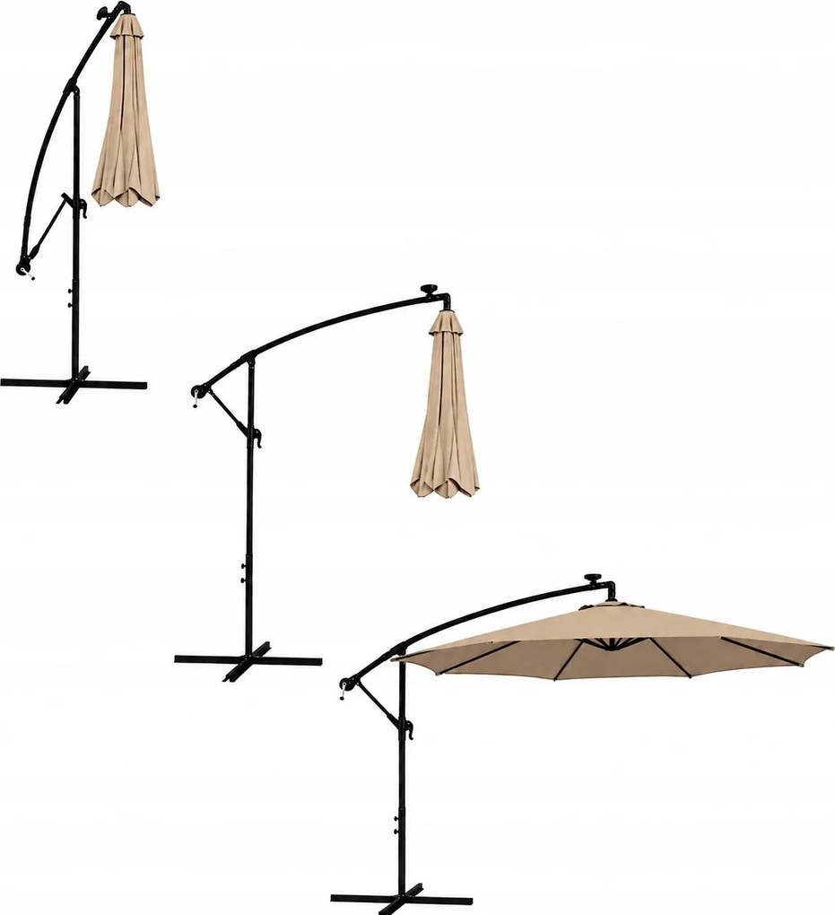 Ekspand Záhradný LED slnečník s bočným ramenom 300 cm tmavo béžový