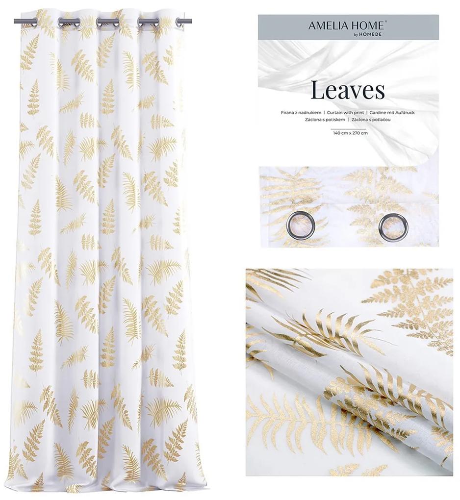 Záclona AmeliaHome Leaves biela/zlatá