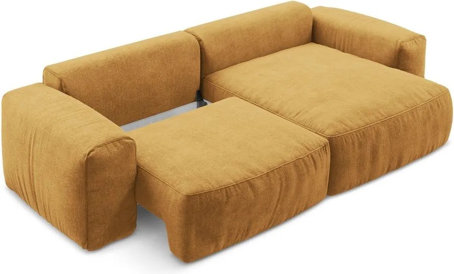 Ženilková rozkladacia rohová pohovka v horčicovej farbe (pravý roh/s leňoškou) Kuki – Makamii