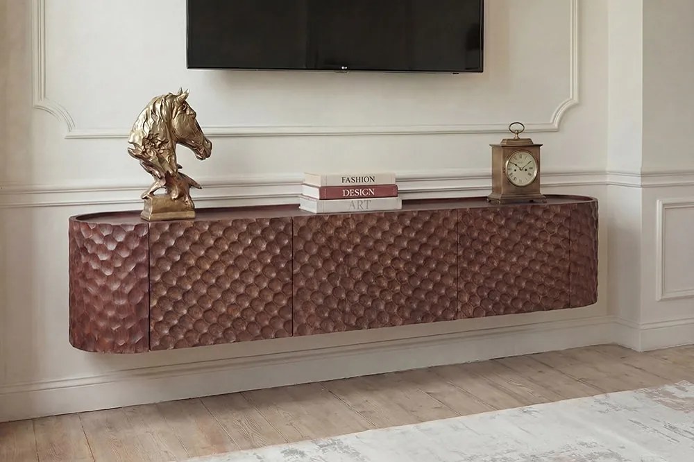 Dizajnový závesný TV stolík Zaxson 160 cm hnedé mango
