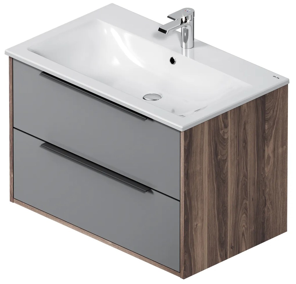 Skrinka s umývadlom 80 AM.PM Flash MNAFHX0802GM závesná, 2 zásuvky, matný grafitový