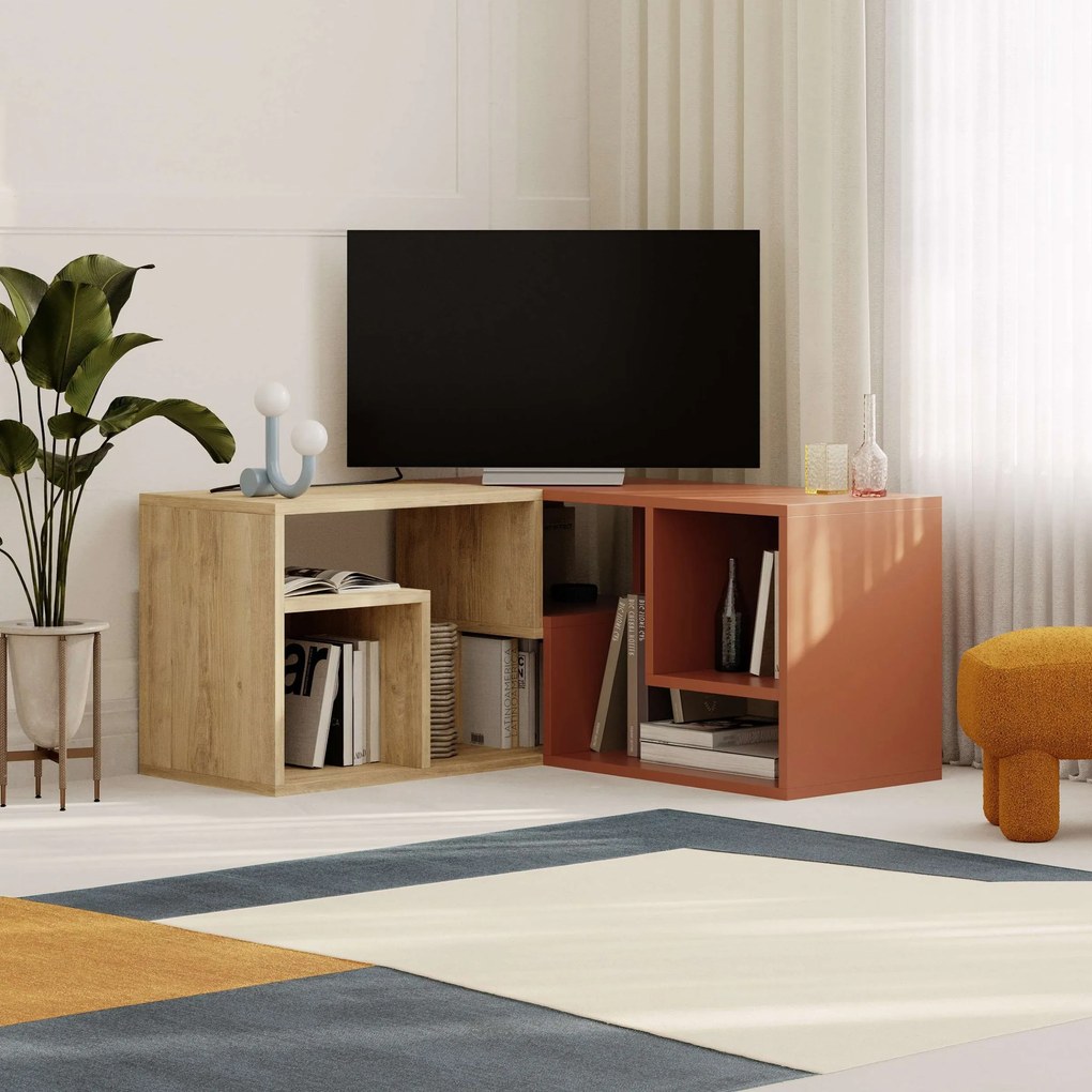 Televízny stolík Houseland Glis dub zafírový/škoricovo hnedý