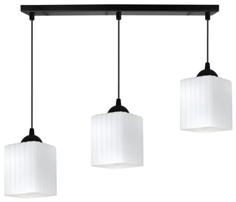 Závesné svietidlo Riffle Square, 3x biele sklenené tienidlo, b