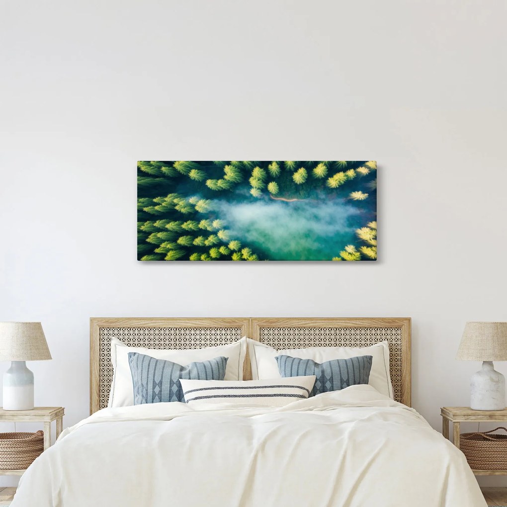 Obraz - Hmlou zahalený les (120x50 cm)