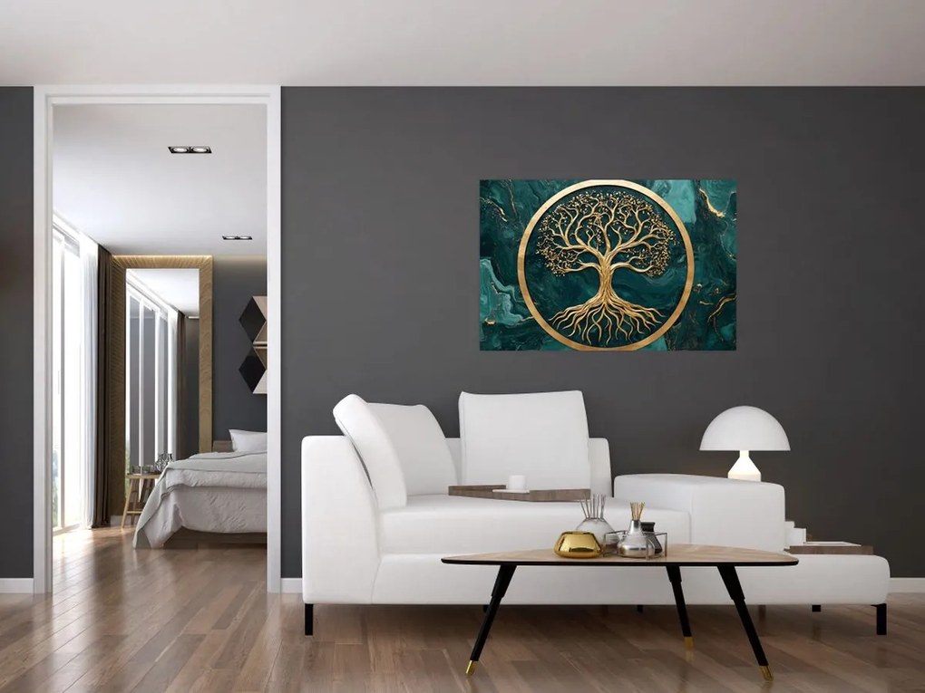 Obraz – Zlatý strom života v mramore (90x60 cm)