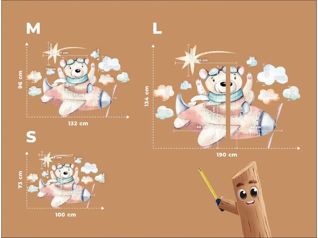 drevko | Detská dekorácia Veselý pilot macko 73 x 100 cm