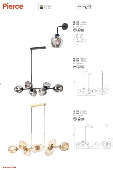 Redo 01-2617 - Nástenná lampa PIERCE 1xE27/42W/230V zlatá/dymová
