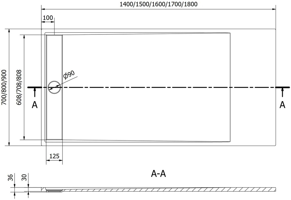 Mexen Amon, SMC obdĺžniková sprchová vanička 160 x 90 cm, čierna, 4F709016