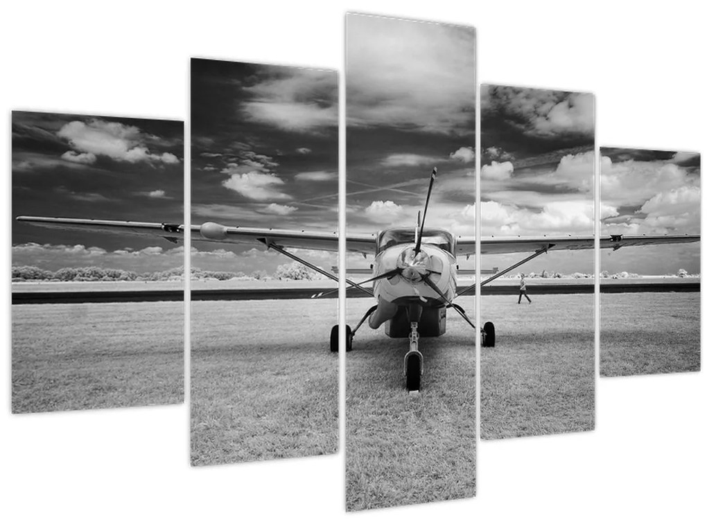 Obraz - Lietadlo čiernobiele (150x105 cm)