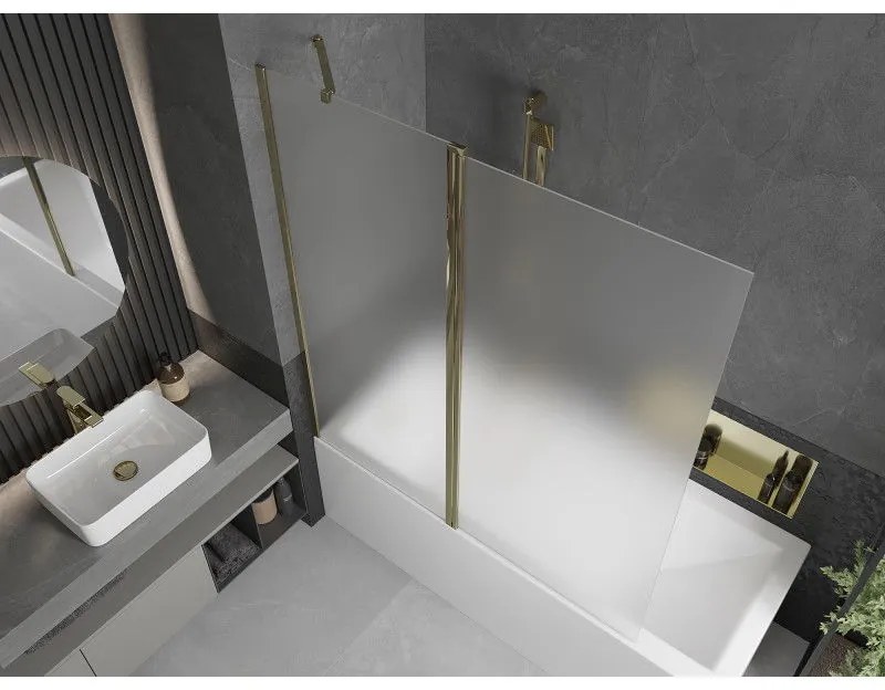 Mexen Flip, vaňová zástena 1-krídlová 140 x 150 cm, otočné krídlo, 6 mm námraza sklo, zlatý profil, 894-140-101-50-30