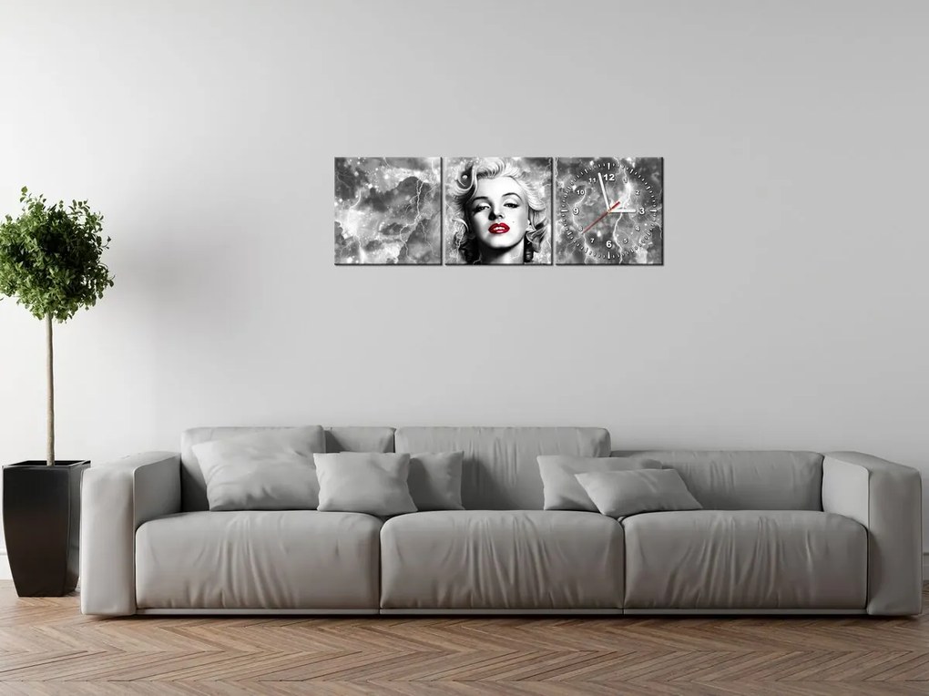 Gario Obraz s hodinami Elektrizujúca Marilyn Monroe - 3 dielny Rozmery: 30 x 90 cm