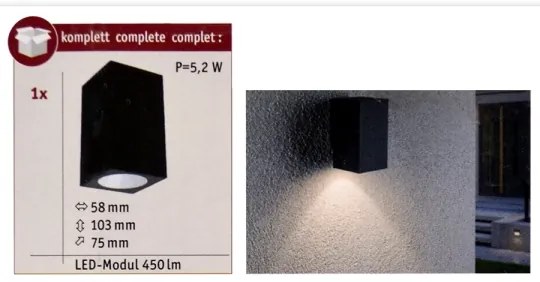 Paulmann 94327 - LED/3,8W IP44 Vonkajšie nástenné svietidlo FLAME 230V antracit