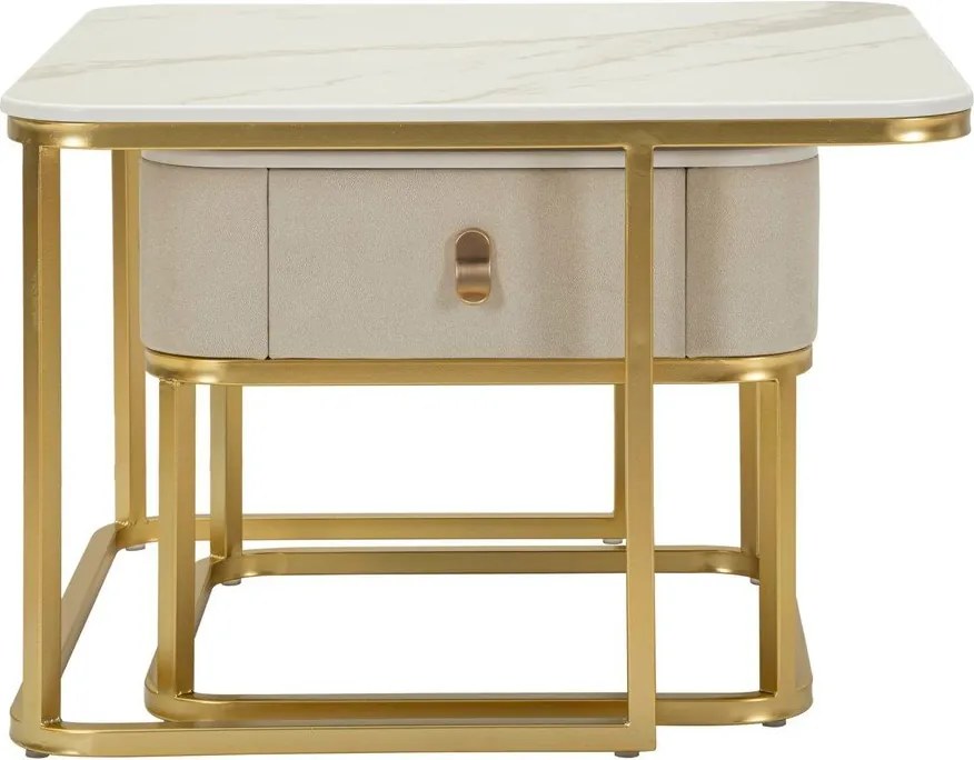 Krémové/v zlatej farbe konferenčné stolíky v súprave 2 ks v dekore mramoru 50x70 cm Beauty – Mauro Ferretti