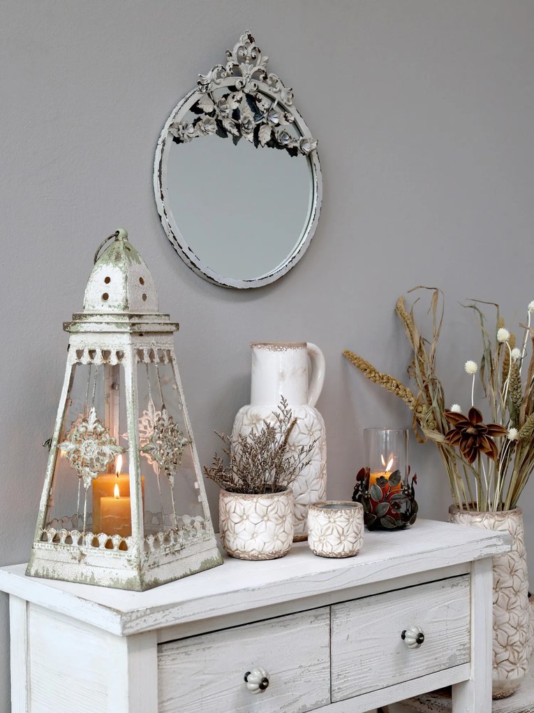 Krémové vintage nástenné zrkadlo s kvetmi Satien - Ø 32*3*40 cm